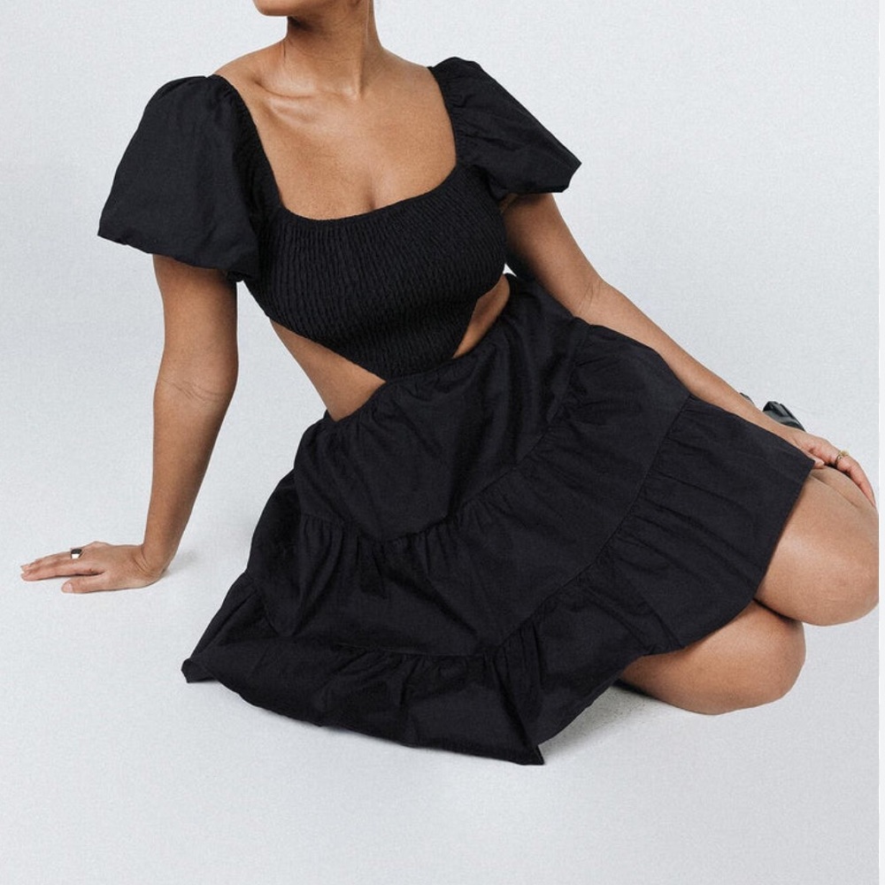 Black princess polly cut out puff sleeve dress